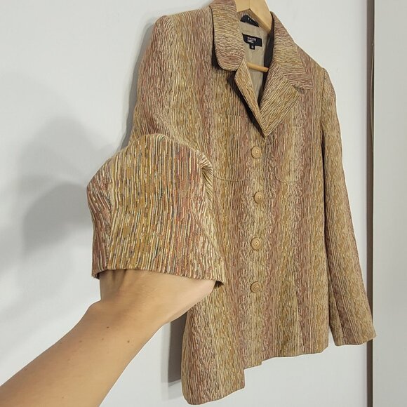 Philippe Adec Brown Orange Cotton Blend Button Front Lightweight Blazer Size 10 - Picture 4 of 15